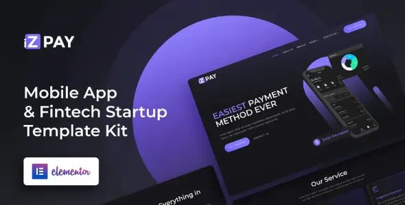 iZPAY – Mobile App & Fintech Startup Elementor Template Kit