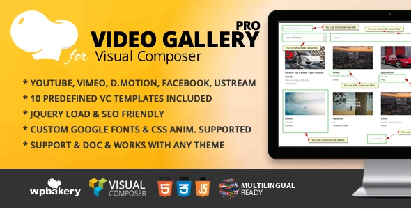 Video Gallery Pro jQuery Addon for WPBakery Page Builder